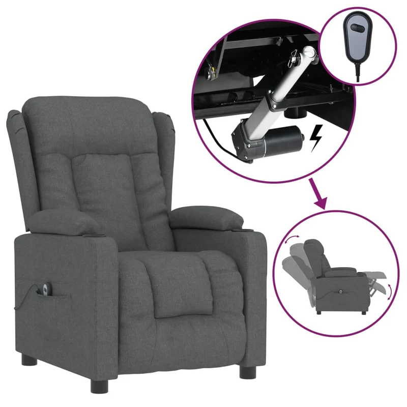 Fauteuil relax TV fonction de levage électrique très confortable en tissu gris foncé DEC028357