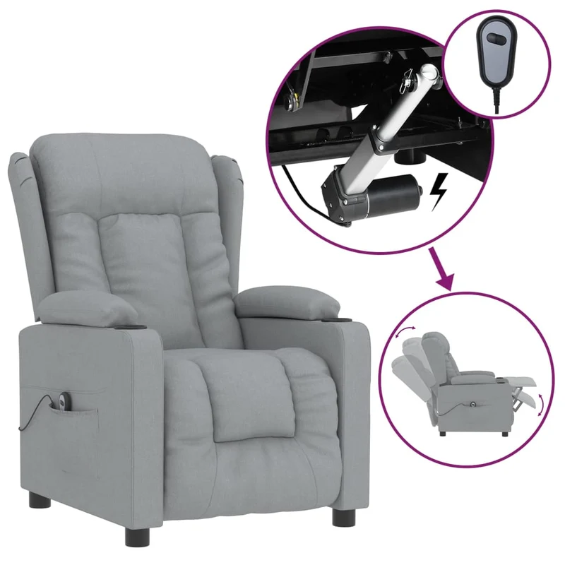Fauteuil relax TV fonction de levage électrique très confortable en tissu gris clair DEC028303