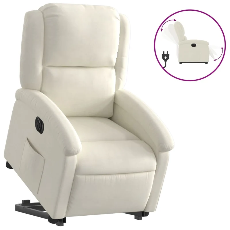 Fauteuil relax TV fonction de levage électrique très confortable en velours crème DEC028297