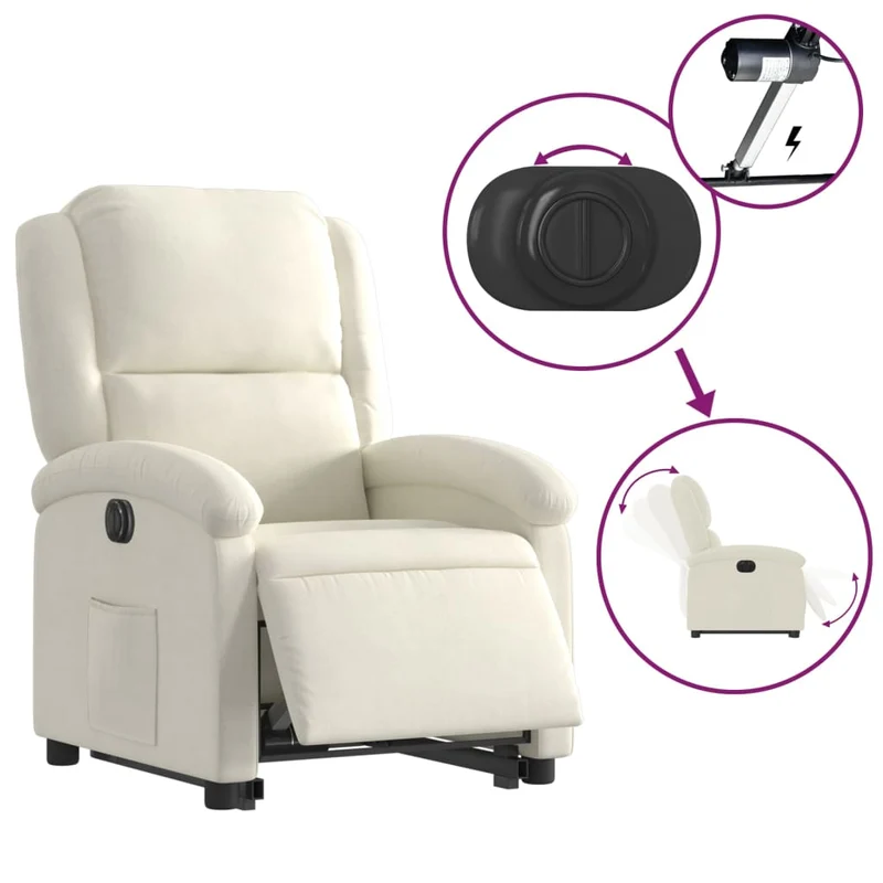 Fauteuil relax TV fonction de levage électrique très confortable en velours crème DEC028297
