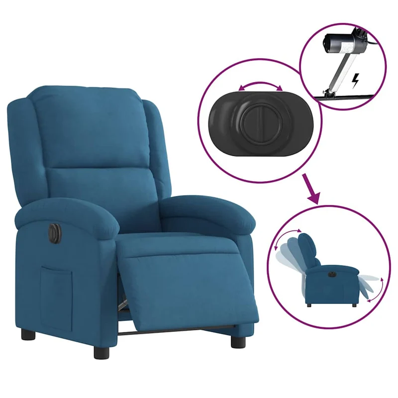 Fauteuil relax TV fonction de levage électrique très confortable en velours bleu DEC028240
