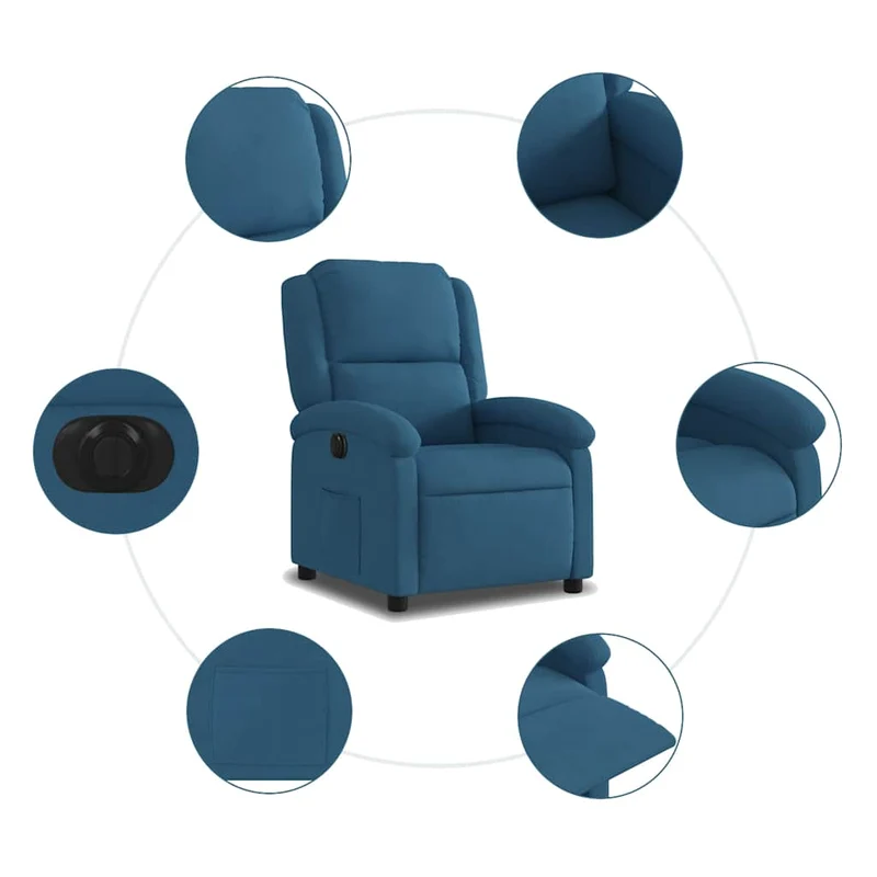 Fauteuil relax TV fonction de levage électrique très confortable en velours bleu DEC028240
