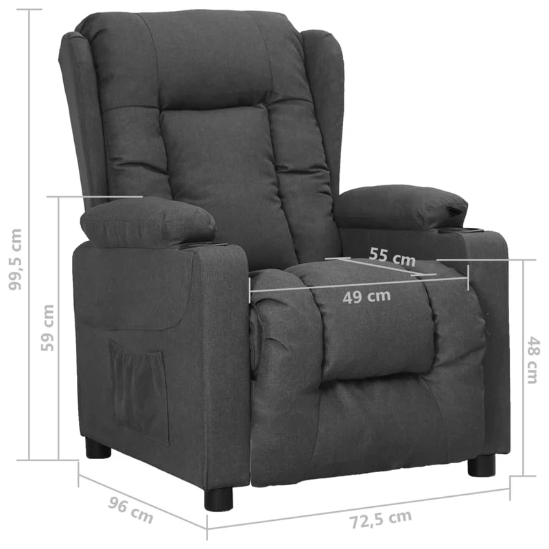 Fauteuil relax TV rembourrage confortable fonction d'inclinaison manuelle en tissu gris foncé DEC027951