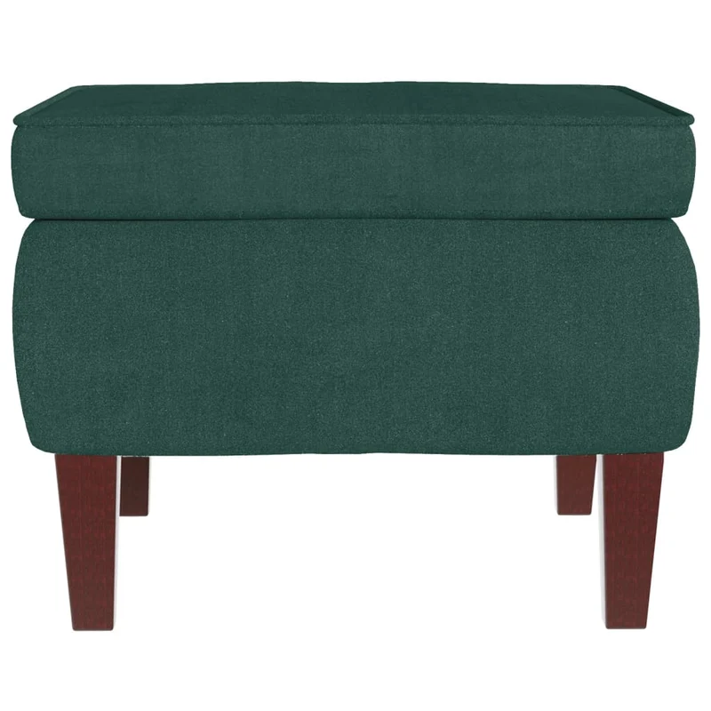 Tabouret assise pouf avec pieds en bois et tissu velours vert foncé DEC026326