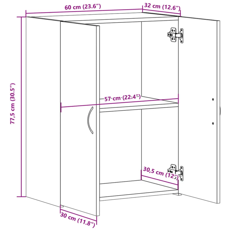 Meuble de bureau armoire de rangement en bois d'ingénierie gris 60 x 32 x 77,5 cm DEC024485