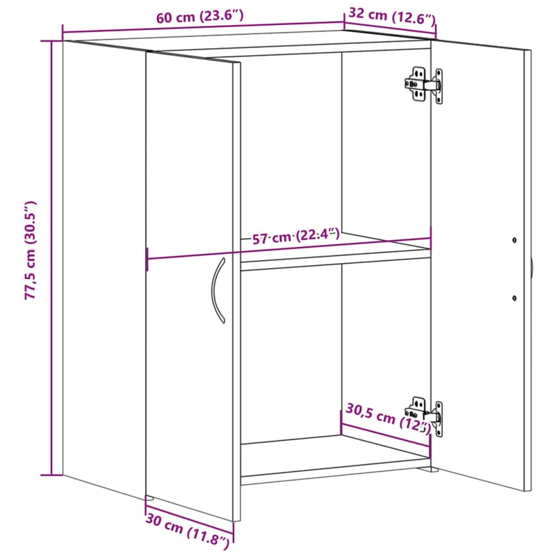 Meuble de bureau armoire de rangement en bois d'ingénierie couleur chêne 60 x 32 x 77,5 cm DEC024478