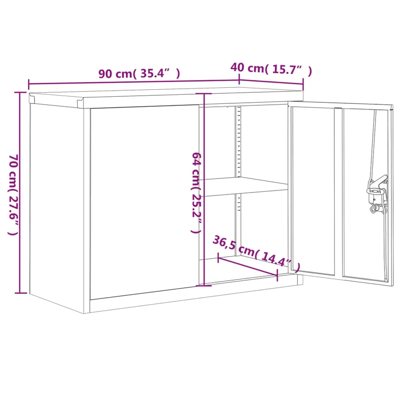 Caissons à tiroirs meuble de bureau avec étagère réglable portes verrouillables 90 x 40 x 70 cm acier blanc DEC024529