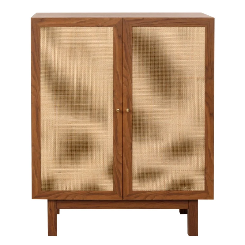 Buffet avec 3 compartiments de rangement en bois de manguier kubu rotin 98x79x42 cm aspect noyer 04_0005980