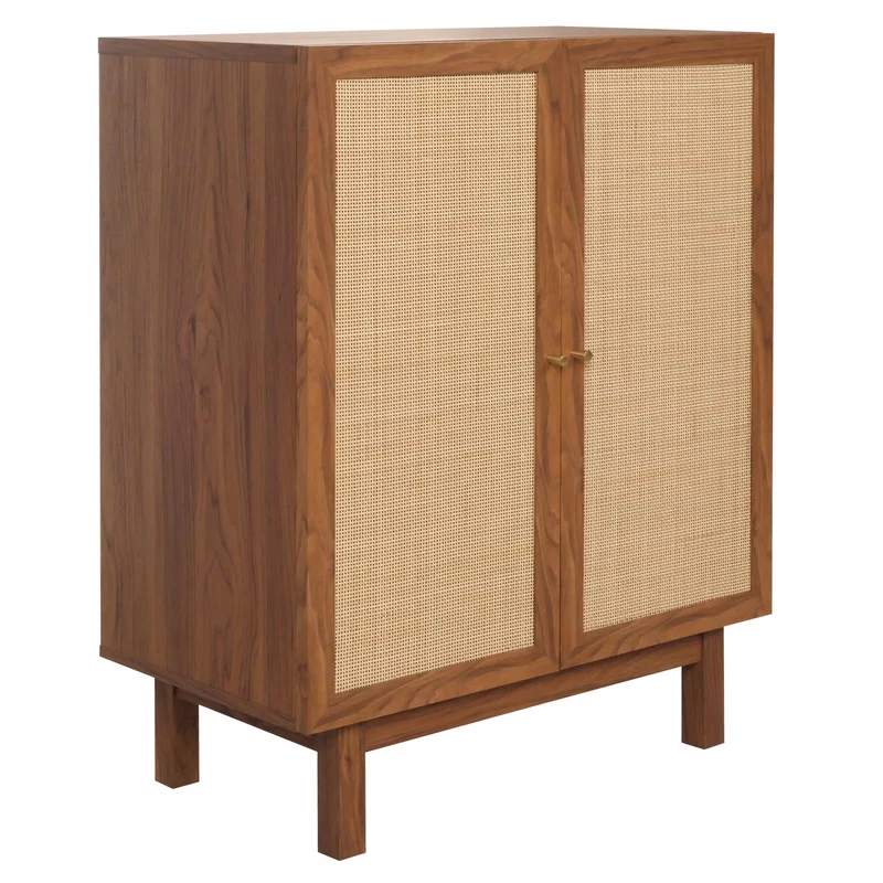Buffet avec 3 compartiments de rangement en bois de manguier kubu rotin 98x79x42 cm aspect noyer 04_0005980