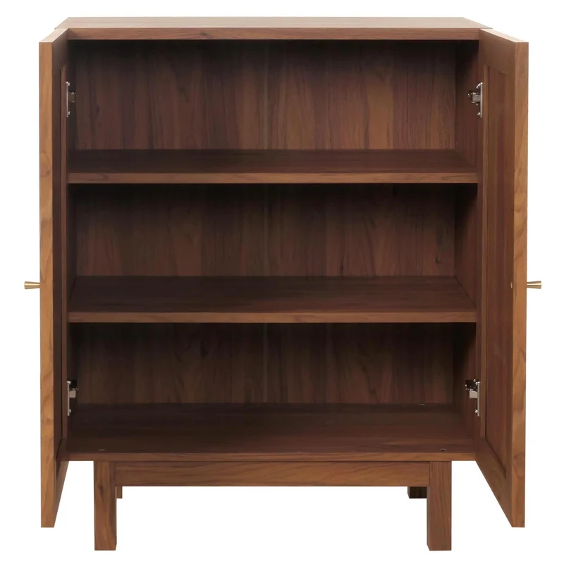 Buffet avec 3 compartiments de rangement en bois de manguier kubu rotin 98x79x42 cm aspect noyer 04_0005980