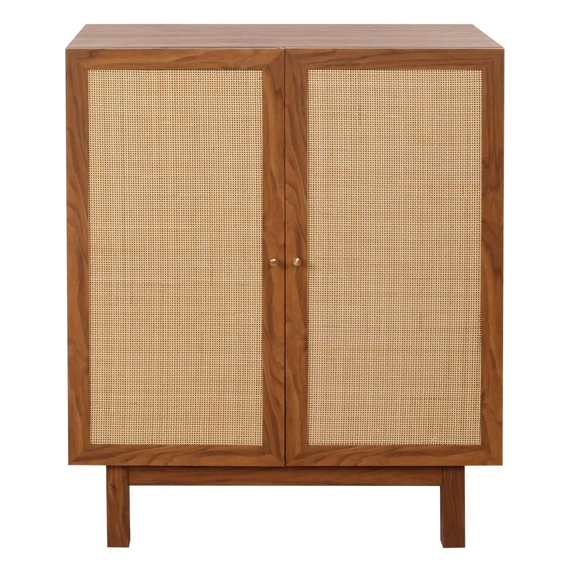 Buffet avec 3 compartiments de rangement en bois de manguier kubu rotin 98x79x42 cm aspect noyer 04_0005980