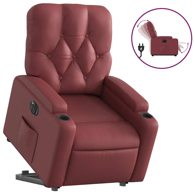 Fauteuil relax TV fonction de levage électrique très confortable en PVC rouge bordeaux DEC028522