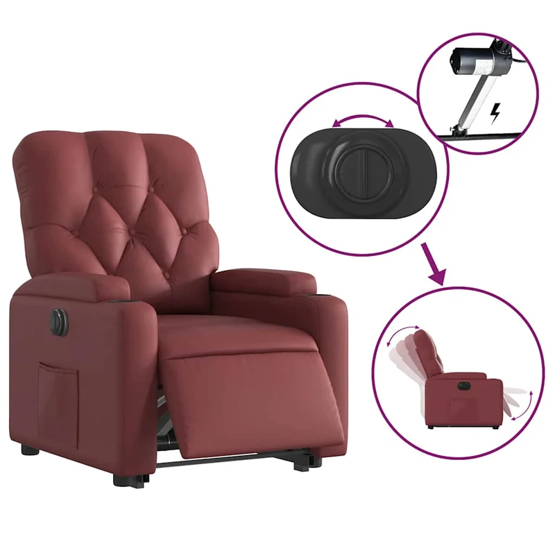 Fauteuil relax TV fonction de levage électrique très confortable en PVC rouge bordeaux DEC028522