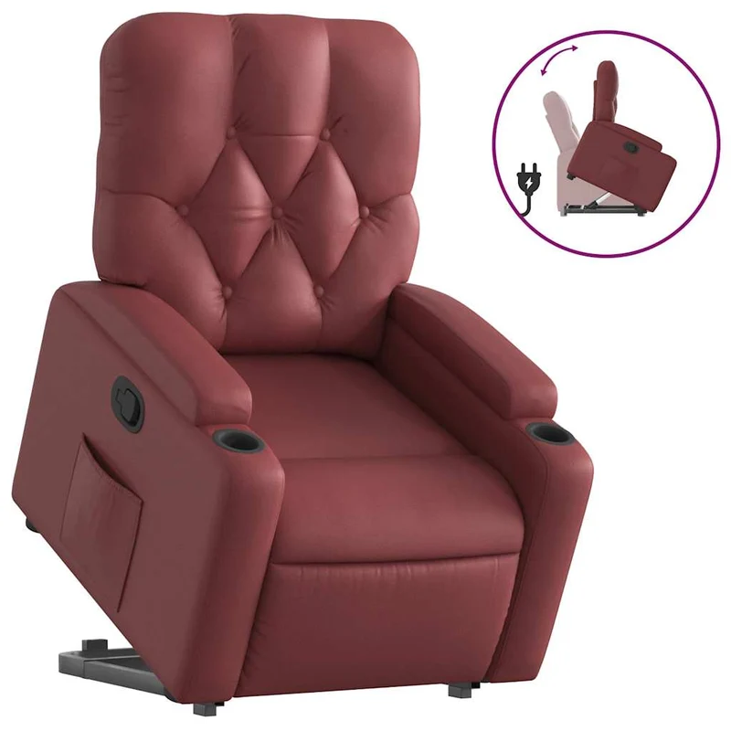 Fauteuil relax TV rembourrage confortable fonction de levage électrique en PVC rouge bordeaux DEC028133