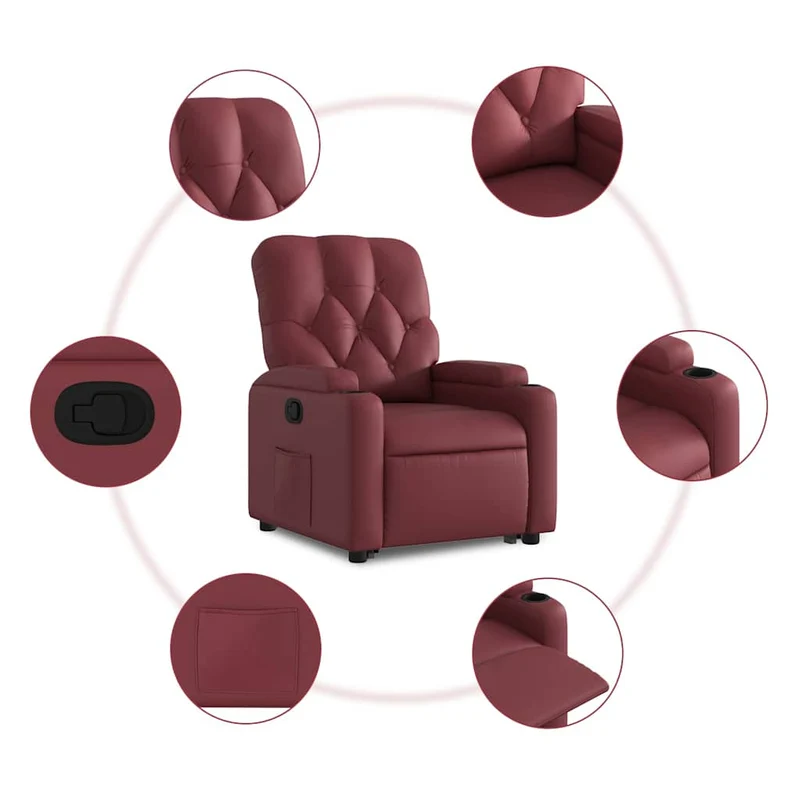 Fauteuil relax TV rembourrage confortable fonction de levage électrique en PVC rouge bordeaux DEC028133