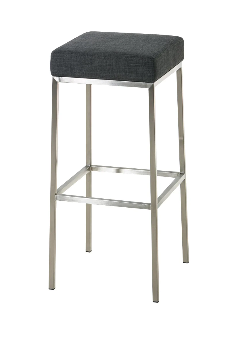 Tabouret de bar rembourré revêtement tissu gris foncé avec repose-pieds acier inoxydable hauteur de l'assise 85 cm 10_0000042