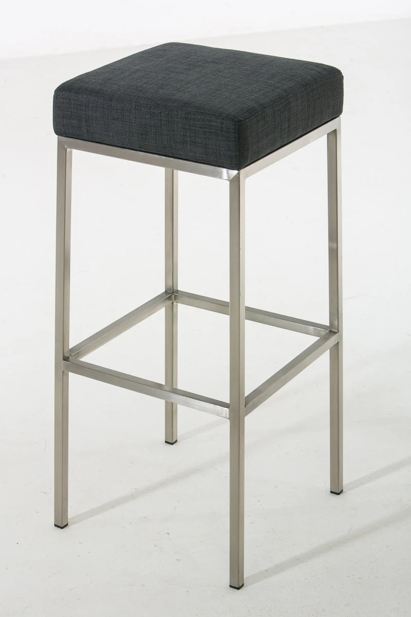 Tabouret de bar rembourré revêtement tissu gris foncé avec repose-pieds acier inoxydable hauteur de l'assise 85 cm 10_0000042