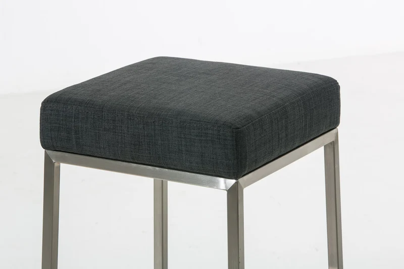 Tabouret de bar rembourré revêtement tissu gris foncé avec repose-pieds acier inoxydable hauteur de l'assise 85 cm 10_0000042