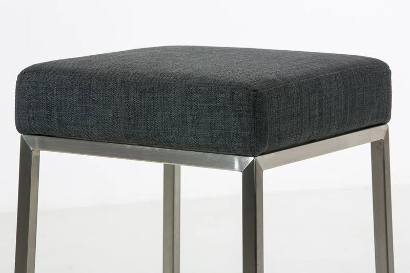 Tabouret de bar rembourré revêtement tissu gris foncé avec repose-pieds acier inoxydable hauteur de l'assise 85 cm 10_0000042