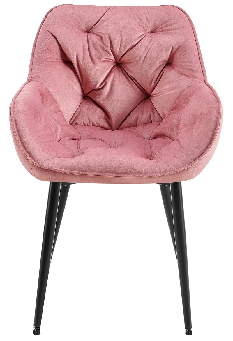 Chaise de salle à manger x1 design et moderne assise en velours rose et pieds en métal noir 10_0001496