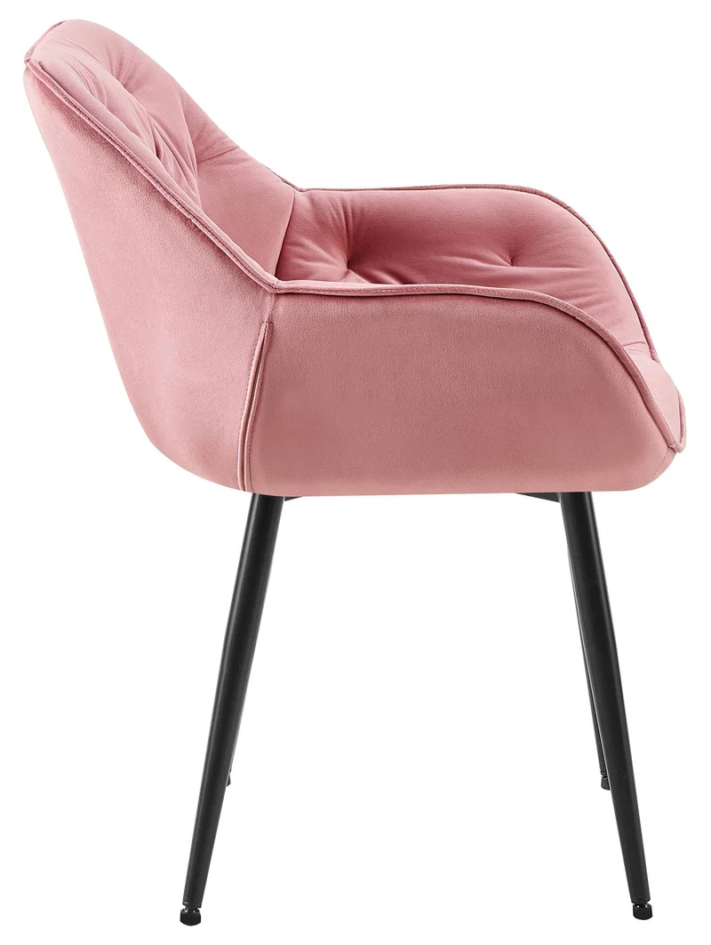 Chaise de salle à manger x1 design et moderne assise en velours rose et pieds en métal noir 10_0001496