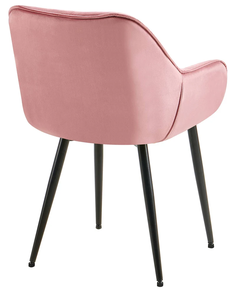Chaise de salle à manger x1 design et moderne assise en velours rose et pieds en métal noir 10_0001496