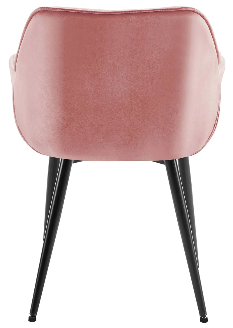 Chaise de salle à manger x1 design et moderne assise en velours rose et pieds en métal noir 10_0001496