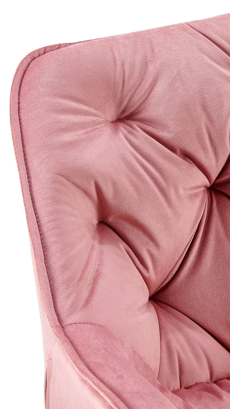 Chaise de salle à manger x1 design et moderne assise en velours rose et pieds en métal noir 10_0001496