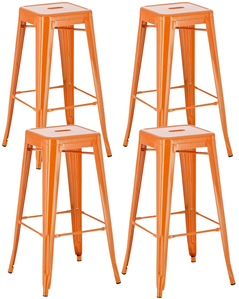 Lot de 4 tabourets de bar style industriel avec repose-pieds en métal orange TDB10290