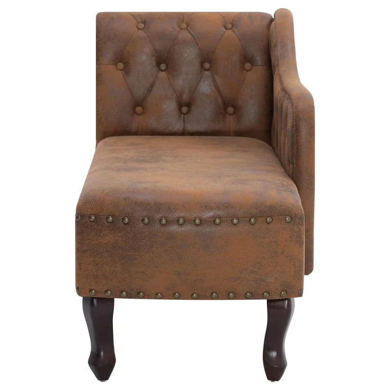 Méridienne chaise longue canapé dossier accudoir capitonné pour intérieur en PVC aspect daim marron DEC026202