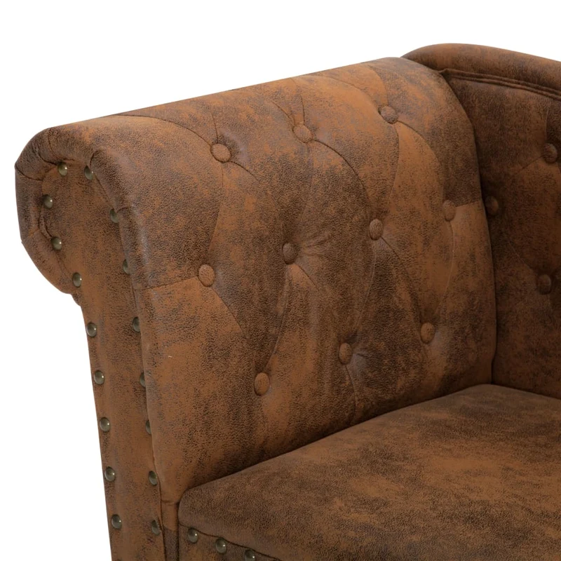 Méridienne chaise longue canapé dossier accudoir capitonné pour intérieur en PVC aspect daim marron DEC026202