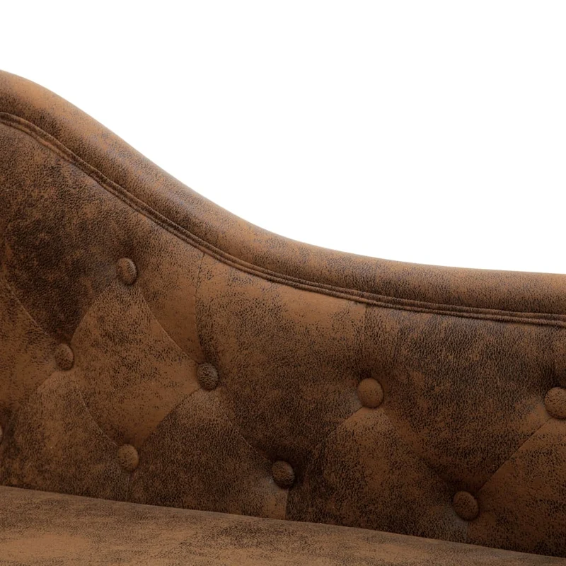 Méridienne chaise longue canapé dossier accudoir capitonné pour intérieur en PVC aspect daim marron DEC026202