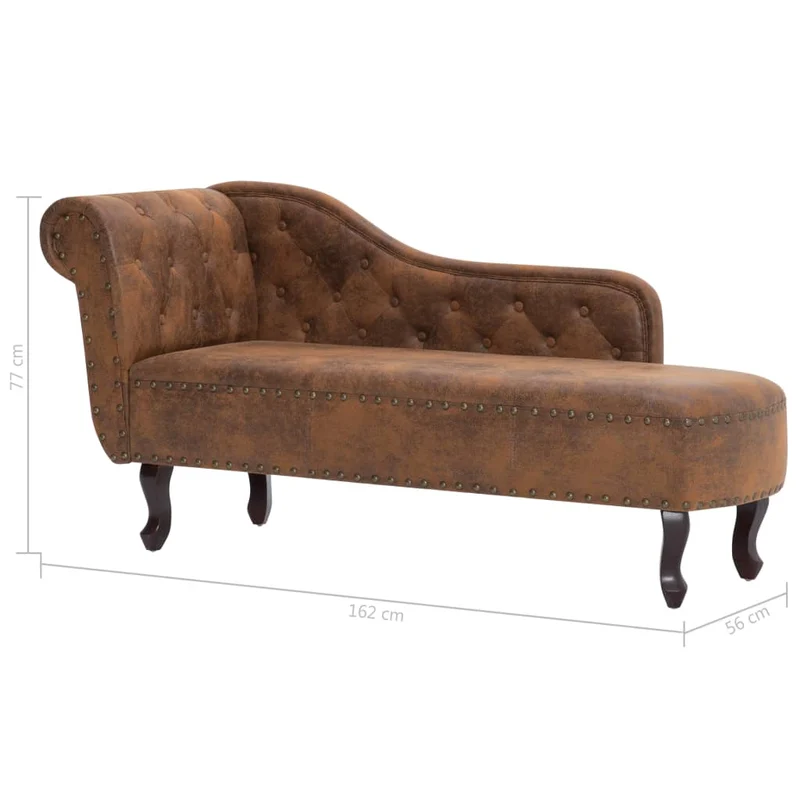 Méridienne chaise longue canapé dossier accudoir capitonné pour intérieur en PVC aspect daim marron DEC026202