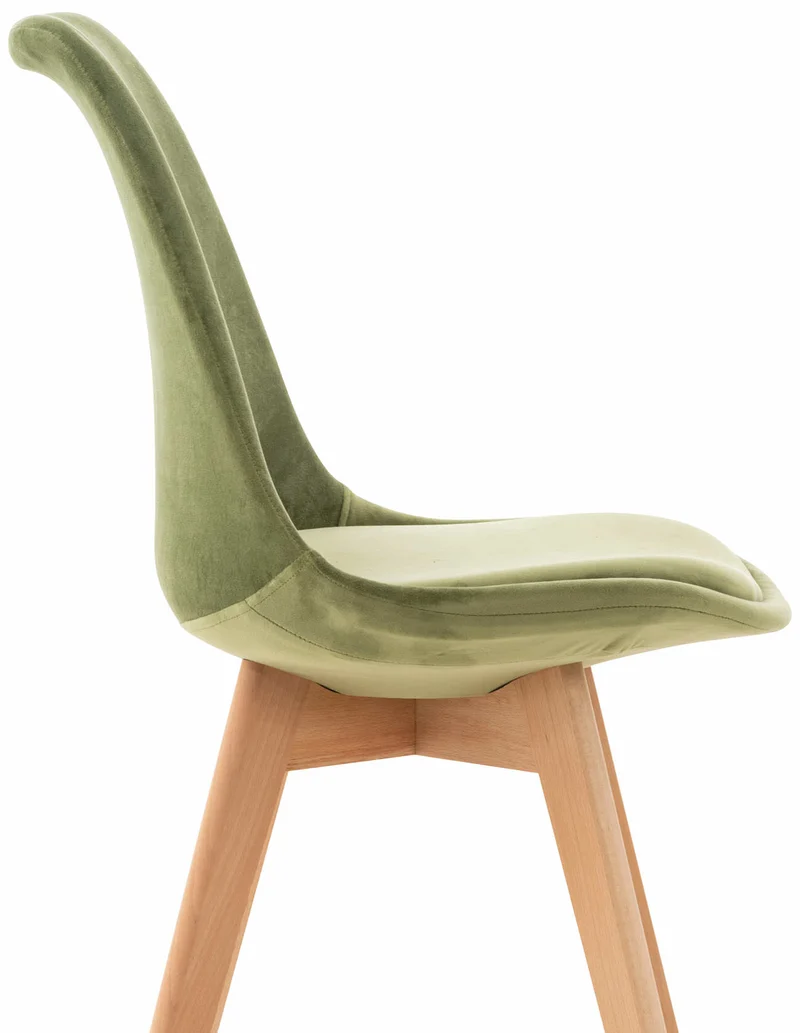 Chaise de salle à manger x1 design scandinave en velours vert clair et pieds en bois clair 10_0002287