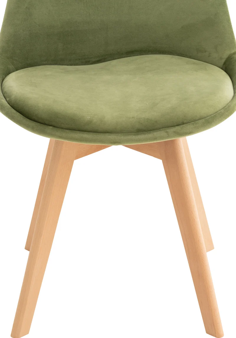Chaise de salle à manger x1 design scandinave en velours vert clair et pieds en bois clair 10_0002287
