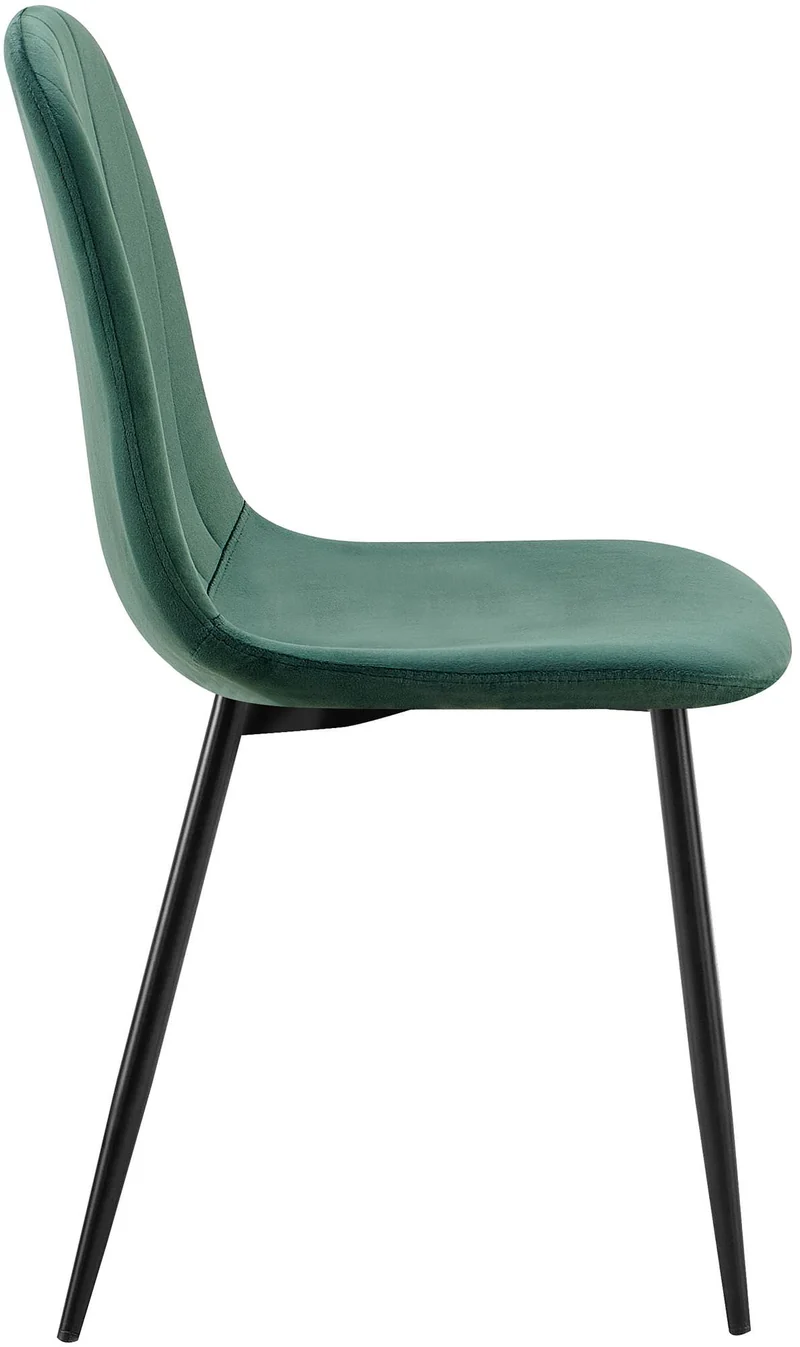 Set de 4 chaises de salle à manger coutures décoratives verticales en tissu vert et pieds métal noir 10_0001753