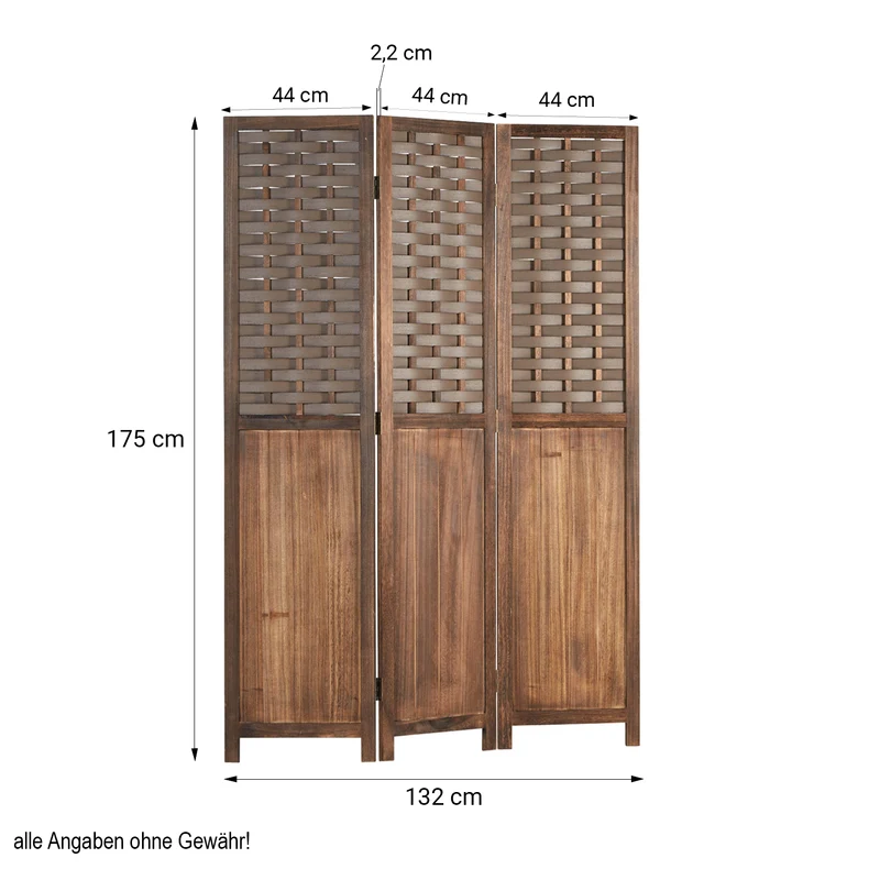 Paravent en 3 panneaux séparateur de pièce en bois marron 175x132 cm PAR06079
