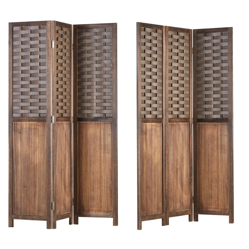 Paravent en 3 panneaux séparateur de pièce en bois marron 175x132 cm PAR06079