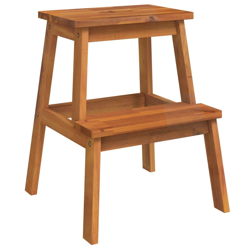 Tabouret assise escabeau 2 marches support plantes 40 x 38 x 50 cm en bois d'acacia marron DEC026379