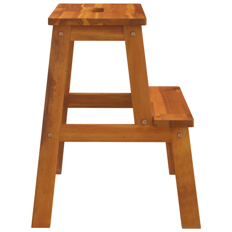 Tabouret assise escabeau 2 marches support plantes 40 x 38 x 50 cm en bois d'acacia marron DEC026379