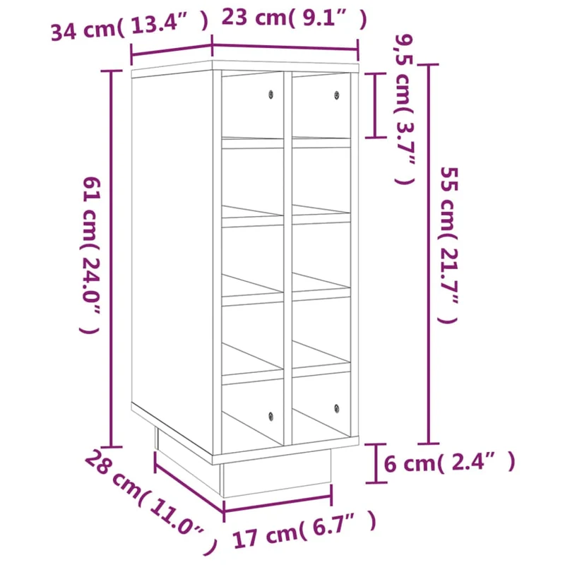 Armoire à vin jusqu'à 10 bouteilles 23 x 34 x 61 cm en bois de pin massif blanc DEC024257