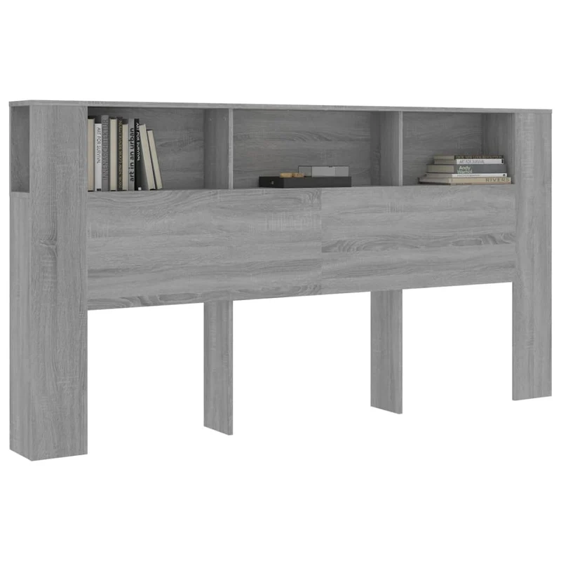 Tête de lit avec rangement accessoire de lit table de chevet étagère 200 x 18,5 x 104,5 cm MDF gris TDL0200004