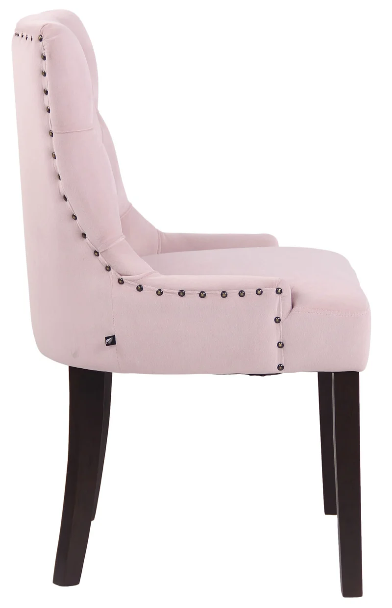 Chaise de salle à manger x1 design antique capitonné en velours rose avec 4 pieds en bois marron 10_0001930