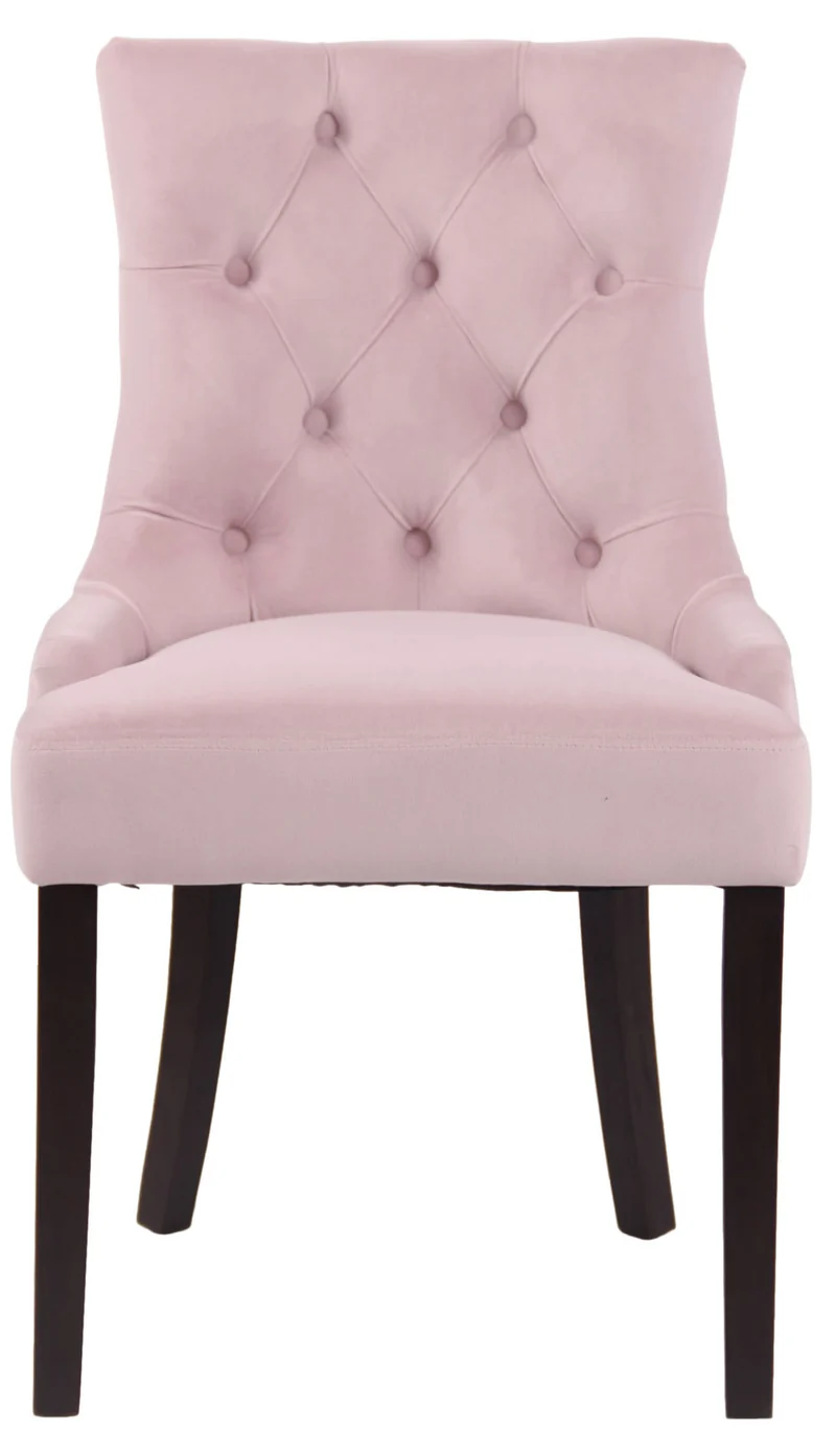 Chaise de salle à manger x1 design antique capitonné en velours rose avec 4 pieds en bois marron 10_0001930