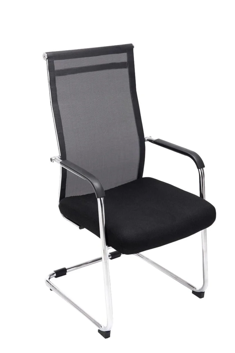 Lot de 2 fauteuils de bureau chaises visiteur avec accoudoirs en maille noir et métal chromé 10_0001889