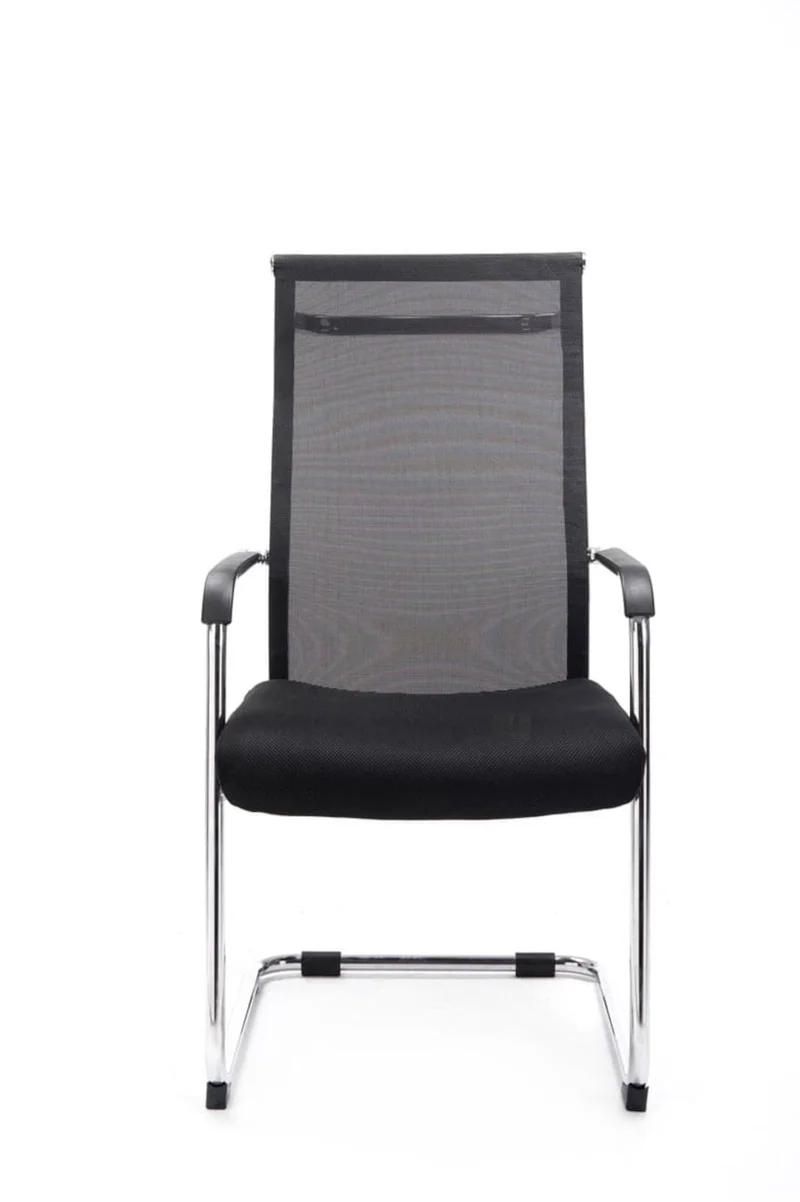 Lot de 2 fauteuils de bureau chaises visiteur avec accoudoirs en maille noir et métal chromé 10_0001889