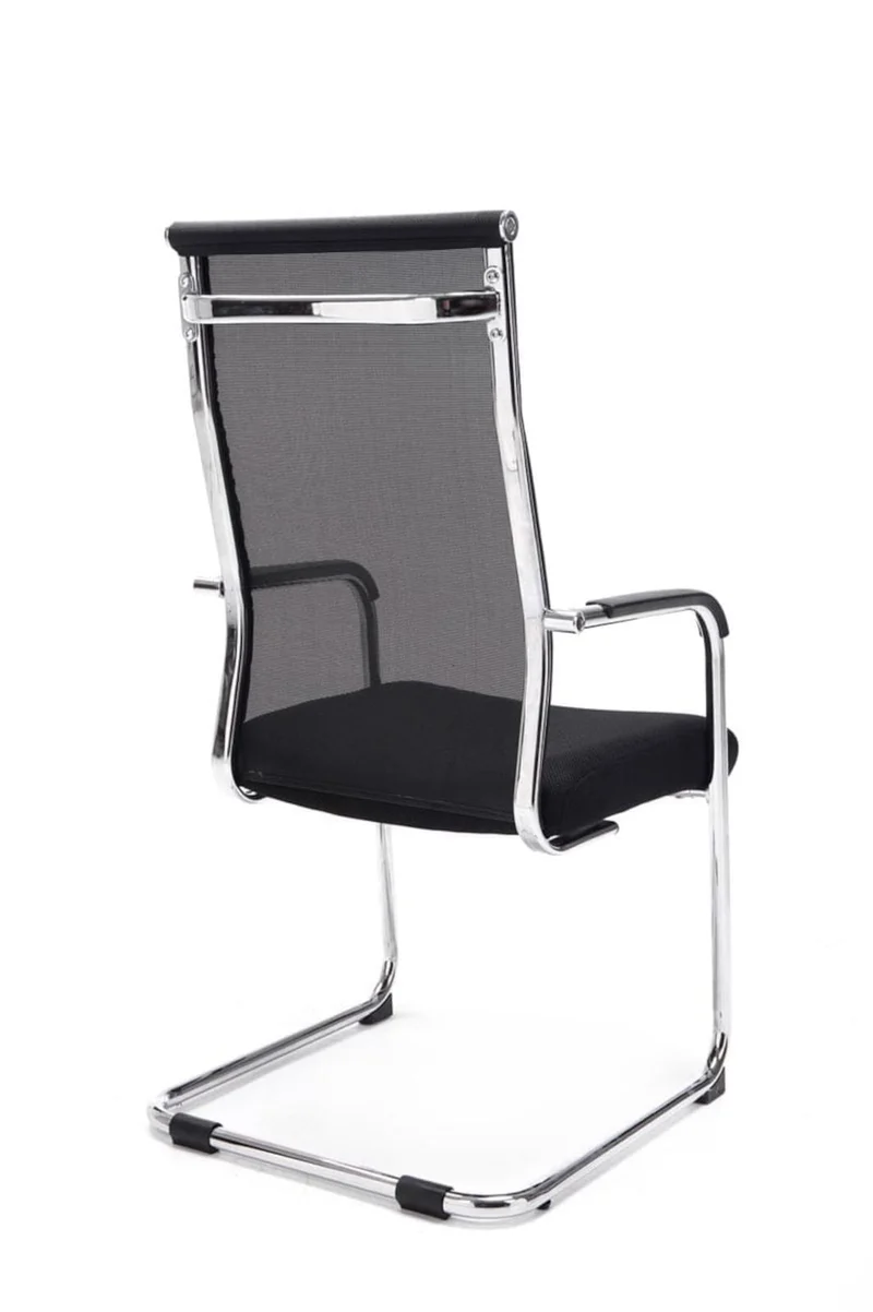 Lot de 2 fauteuils de bureau chaises visiteur avec accoudoirs en maille noir et métal chromé 10_0001889