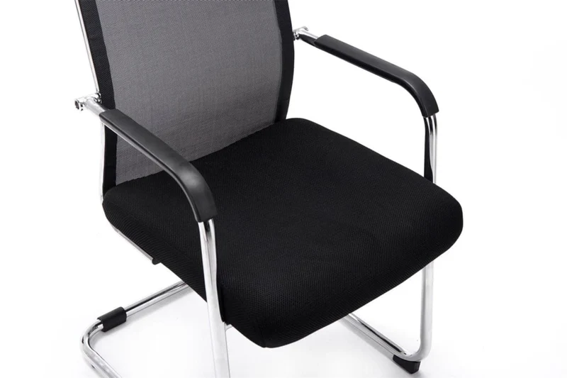 Lot de 2 fauteuils de bureau chaises visiteur avec accoudoirs en maille noir et métal chromé 10_0001889