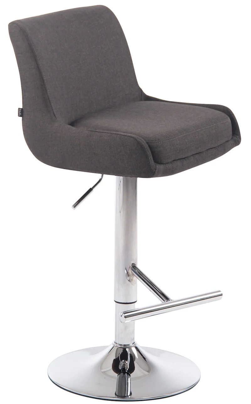 Tabouret de bar avec repose-pied design moderne en tissu gris foncé pieds en métal aspect chromé TDB10459