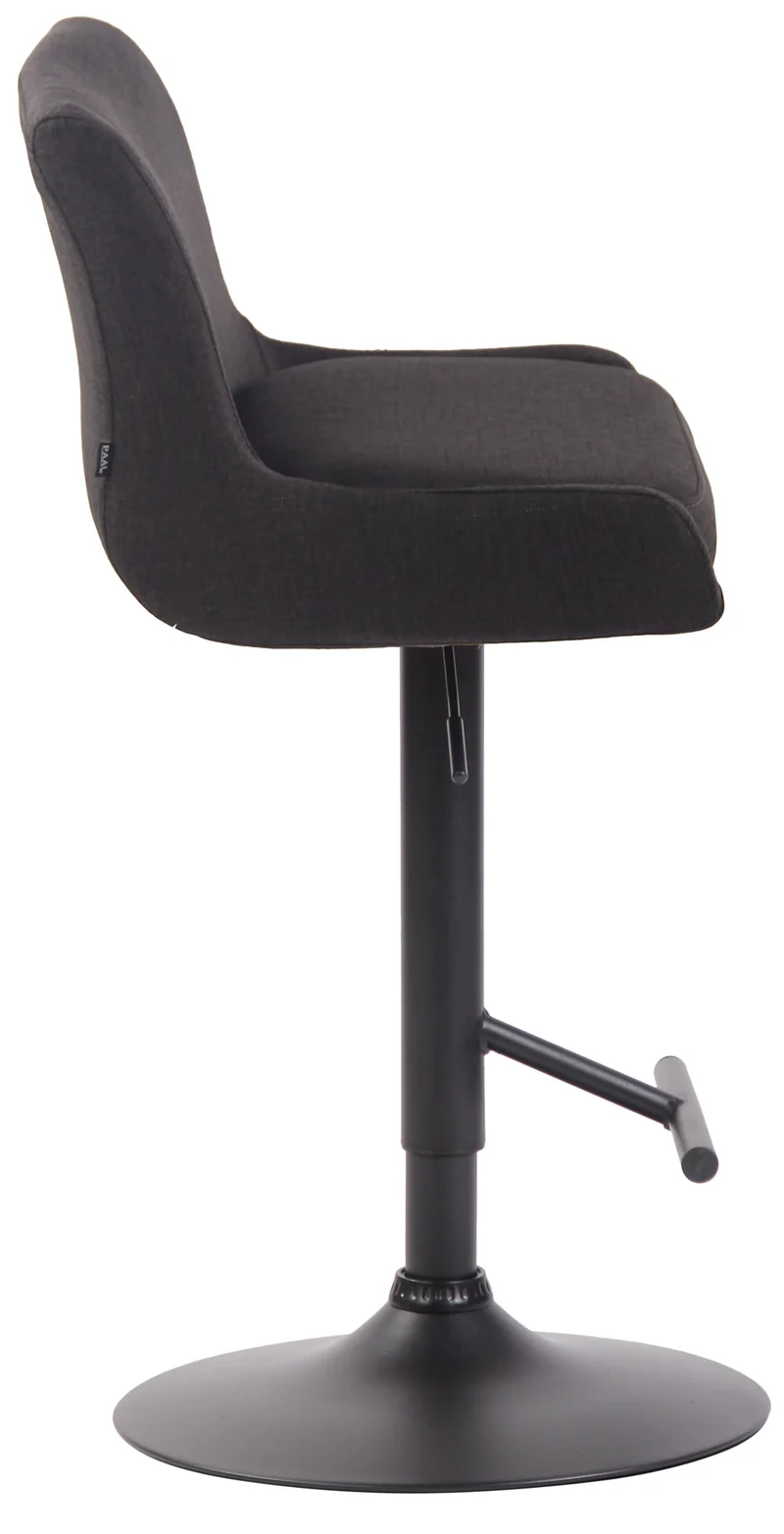 Tabouret de bar avec repose-pied design moderne en tissu gris foncé pieds en métal noir mat TDB10440